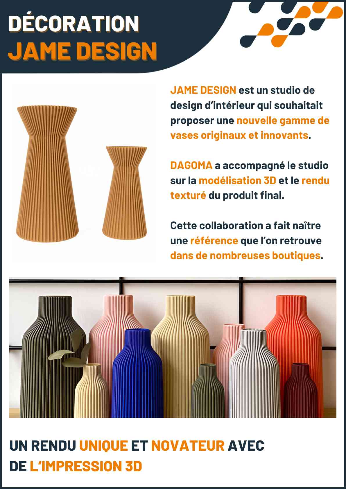 Cas client DAGOMA — Décoration · Jame Design, impression 3D sur-mesure