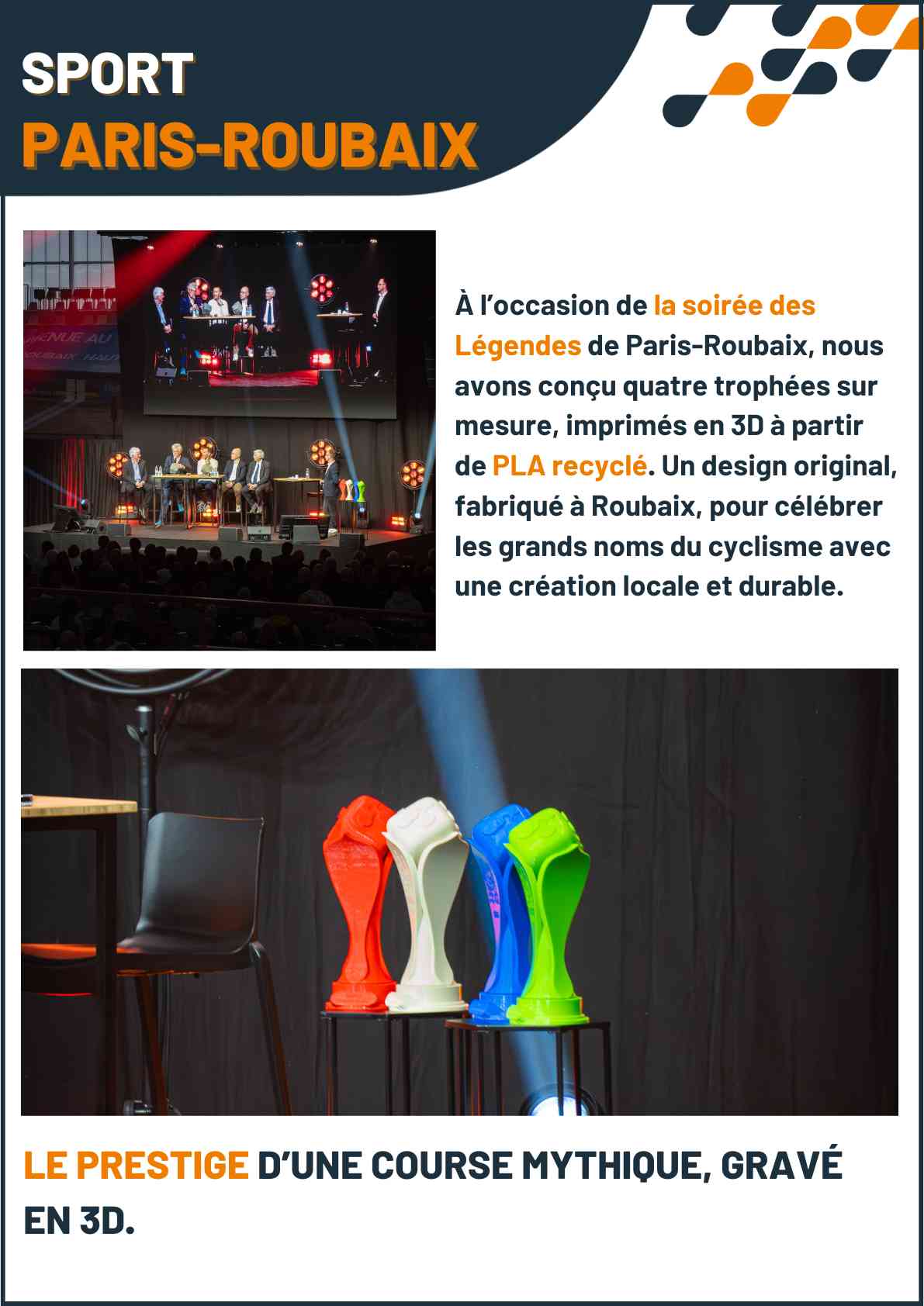 Cas client DAGOMA — Sport · Trophées Paris-Roubaix, impression 3D sur-mesure