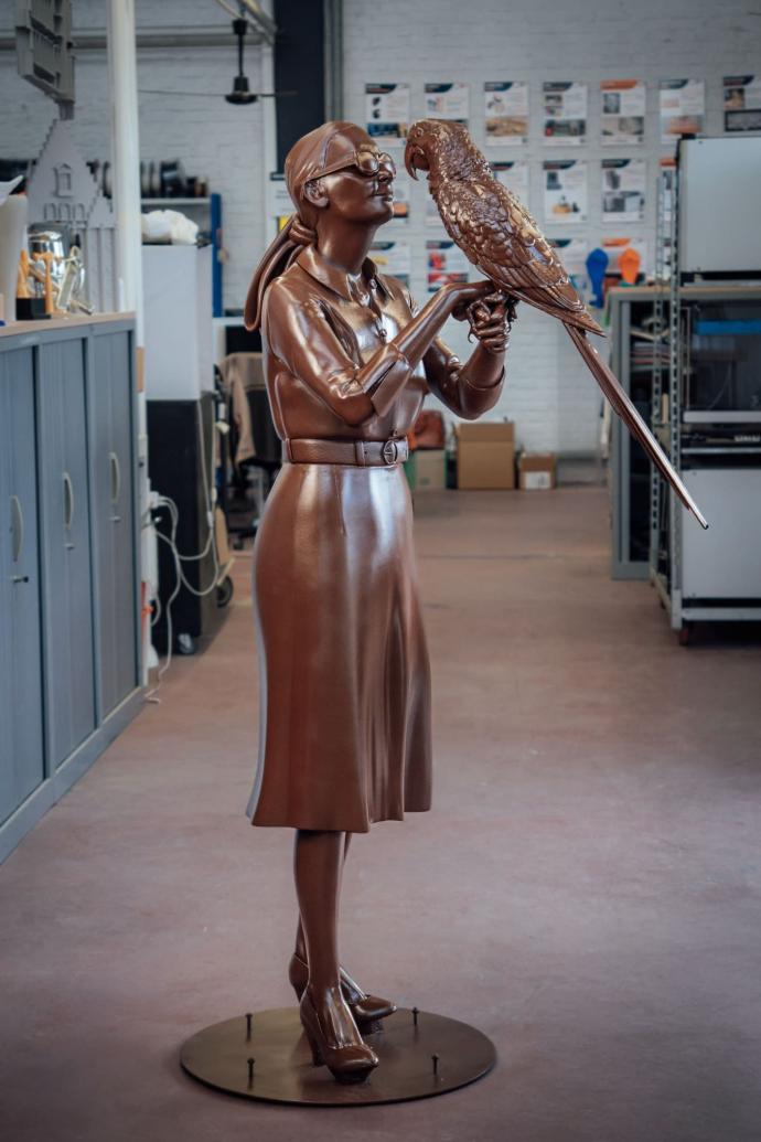 Détail du visage de la statue de Françoise Delord imprimée en 3D