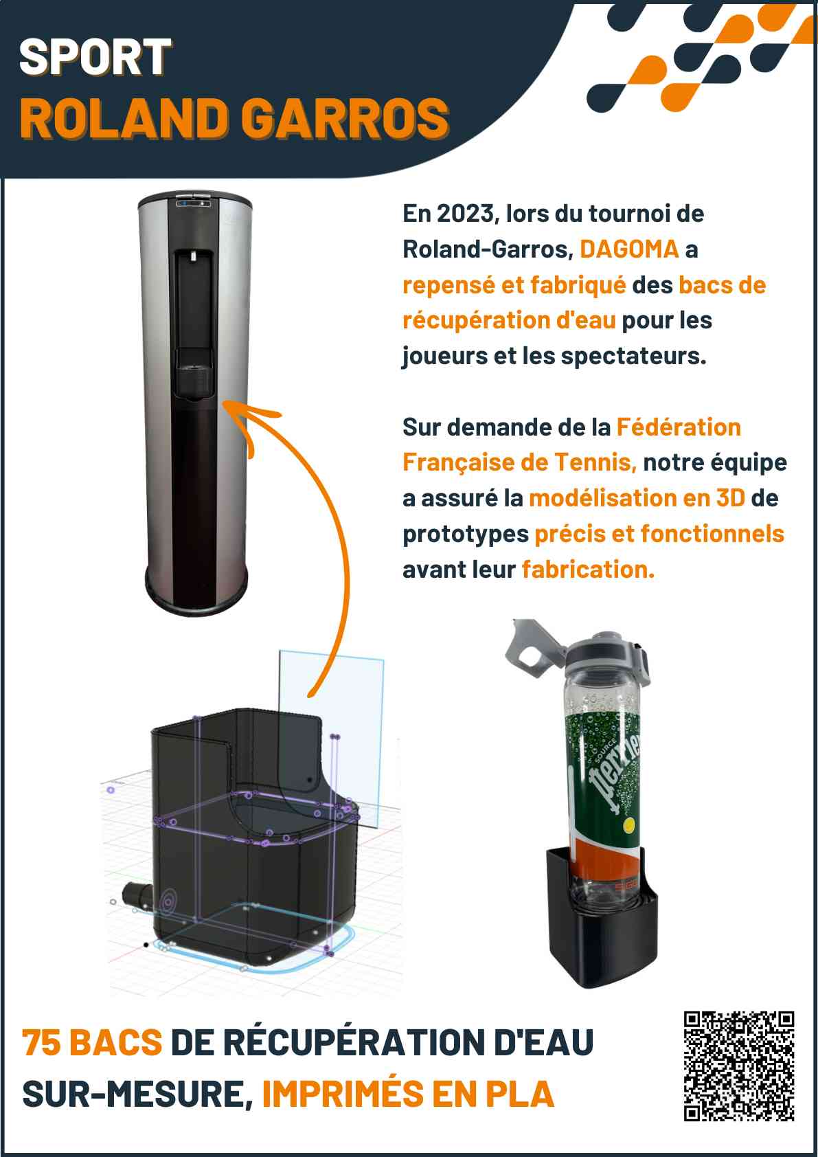 Cas client DAGOMA — Sport · Roland-Garros, impression 3D sur-mesure
