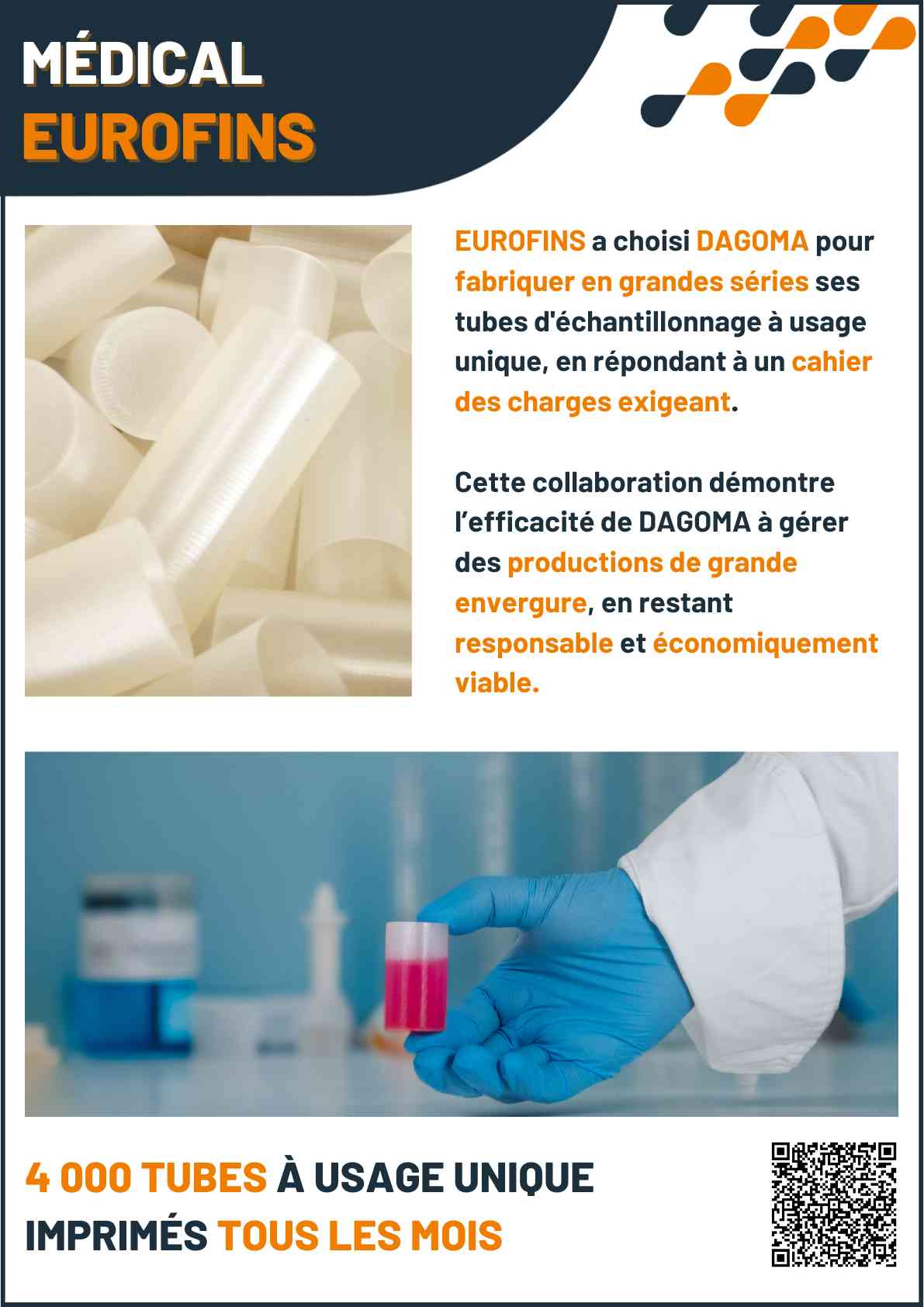 Cas client DAGOMA — Médical · Eurofins, impression 3D sur-mesure
